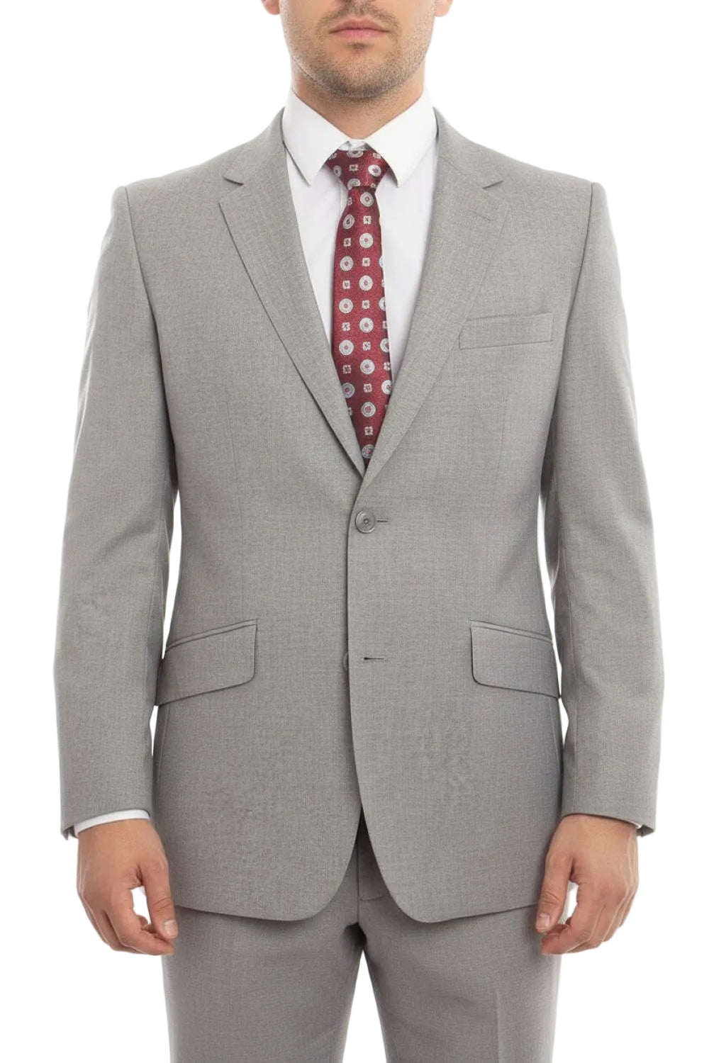Arezzo Collection - 100% Wool Suit Modern Fit Italian Style 2 Piece in Gray