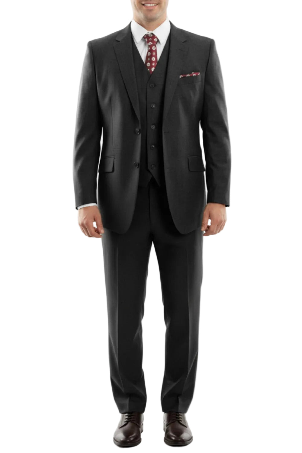 Arezzo Collection - 100% Wool Suit Modern Fit Italian Style 3 Piece in Black
