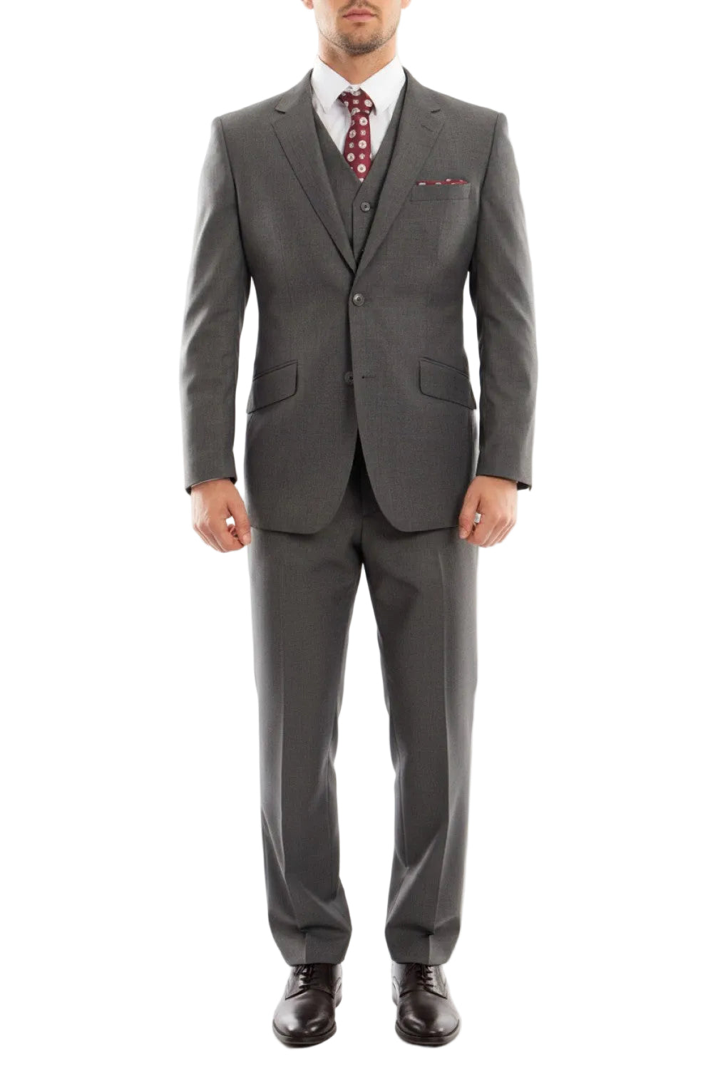Arezzo Collection - 100% Wool Suit Modern Fit Italian Style 3 Piece in Dark Gray
