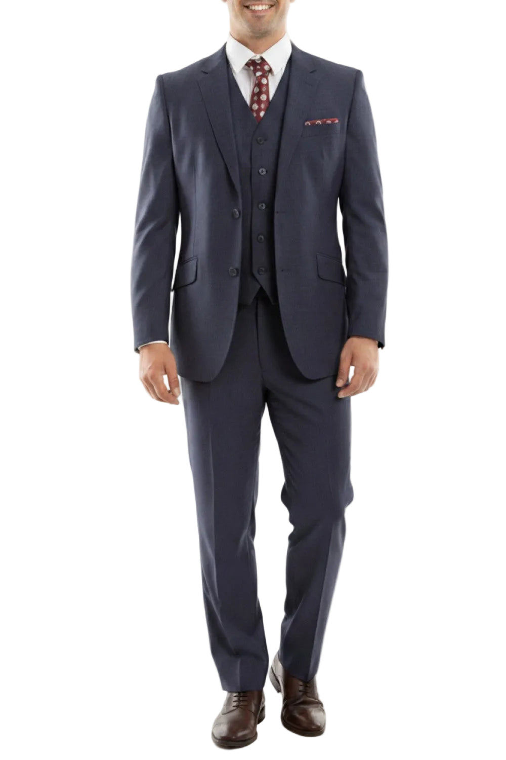 Arezzo Collection - 100% Wool Suit Modern Fit Italian Style 3 Piece in Indigo