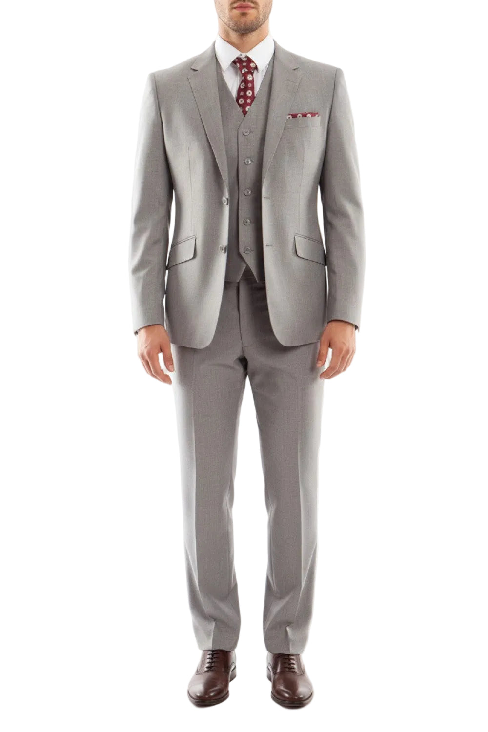 Arezzo Collection - 100% Wool Suit Modern Fit Italian Style 3 Piece in Gray