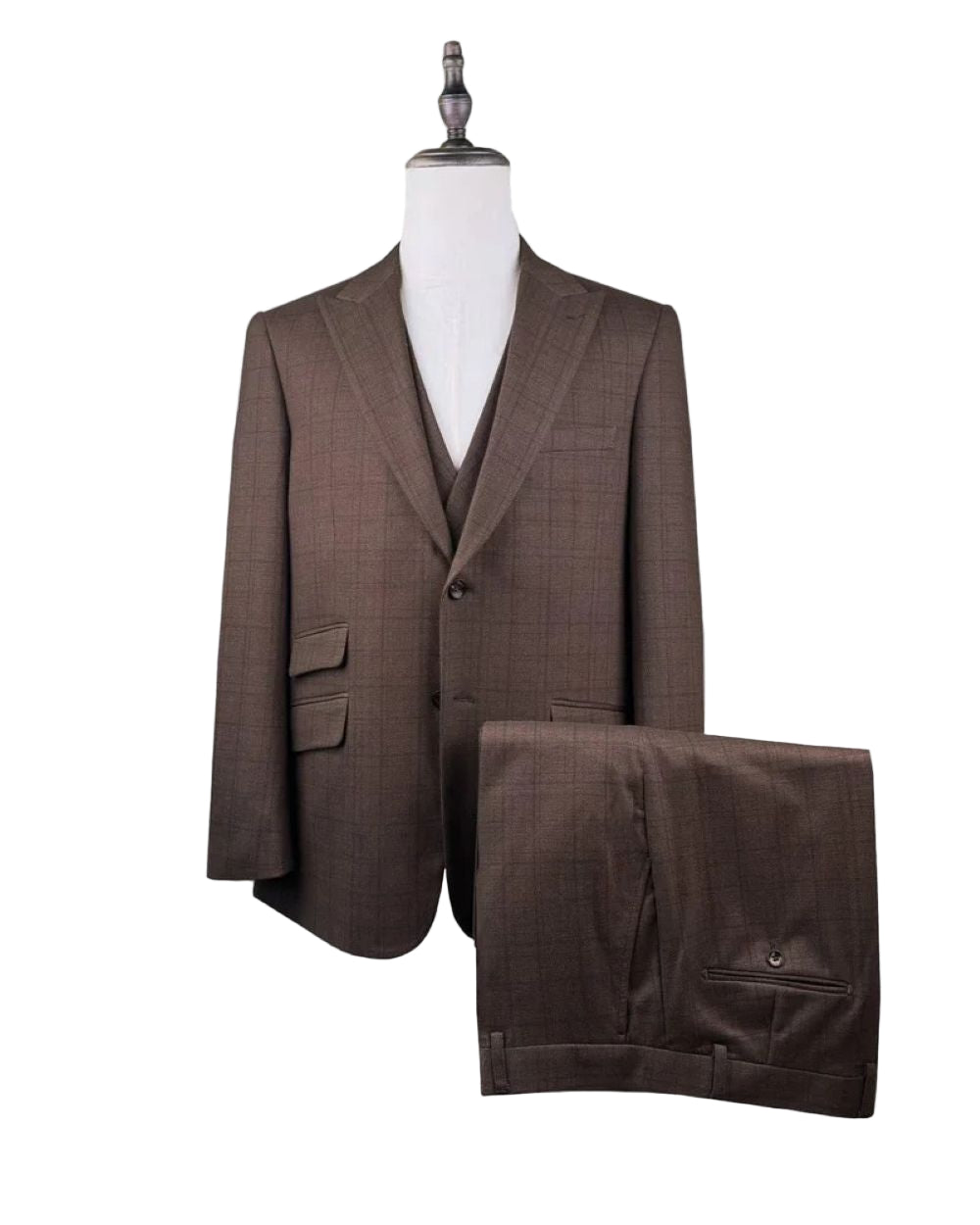Brown Glen Plaid 3 Piece Regular Fit Suit