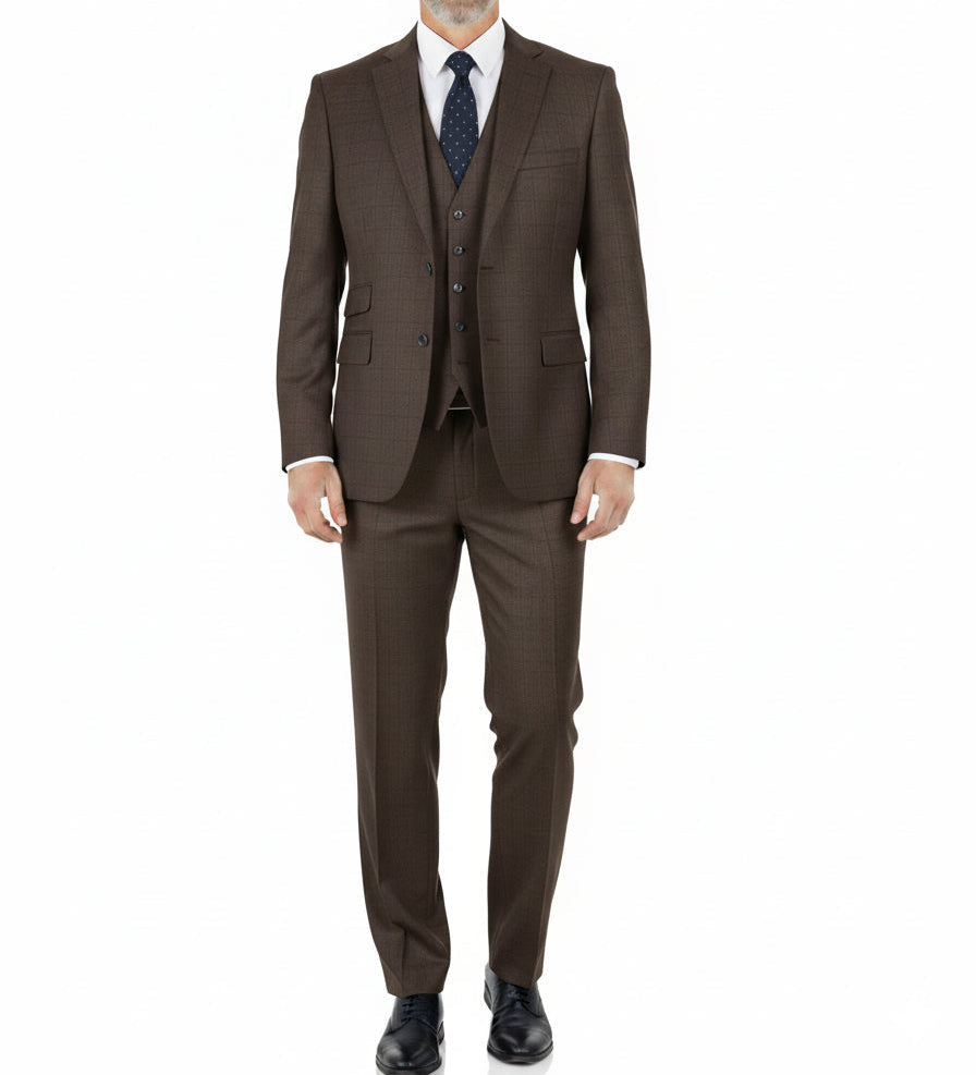 Brown Glen Plaid 3 Piece Regular Fit Suit
