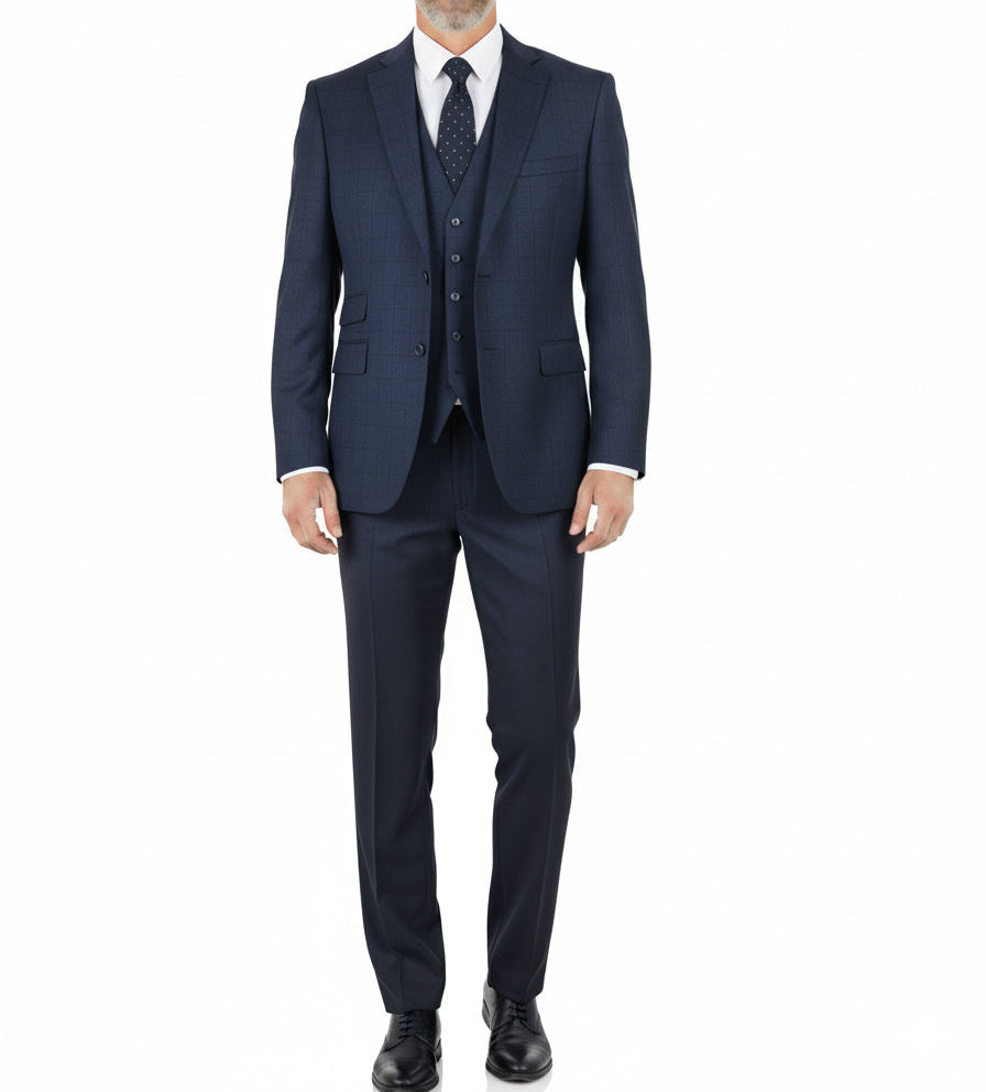 Navy Glen Plaid 3 Piece Regular Fit Suit