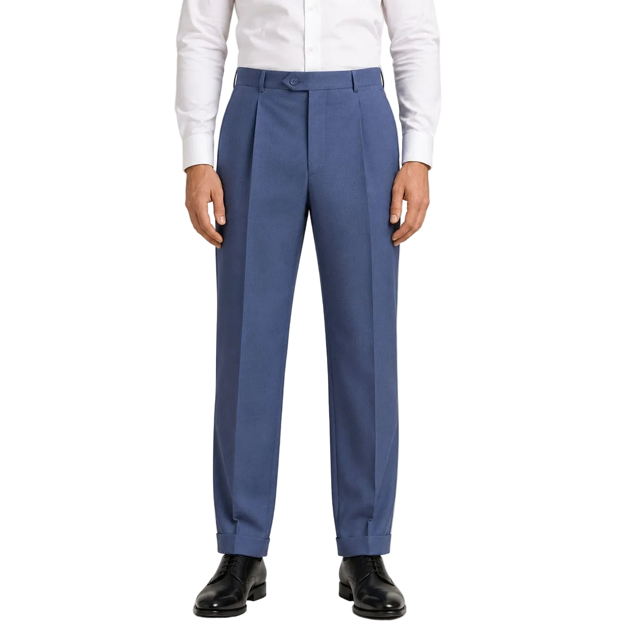 (32W) Regular Fit Pleated Pre-hemmed With Cuffs - Blue