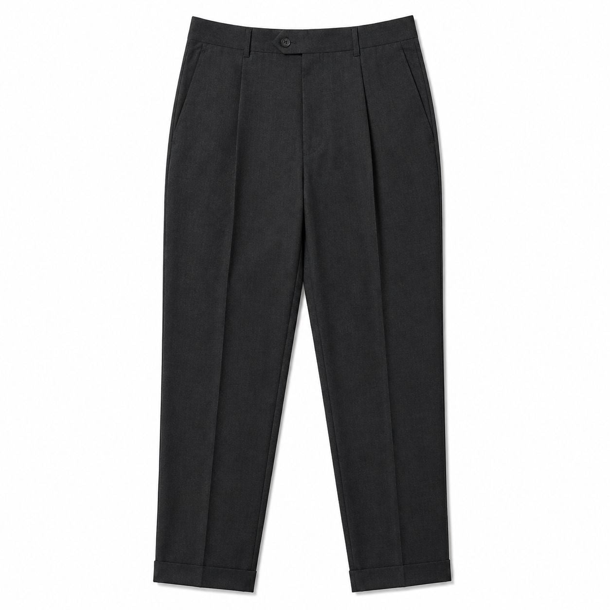 Regular Fit Pleated Pre-hemmed With Cuffs - Charcoal