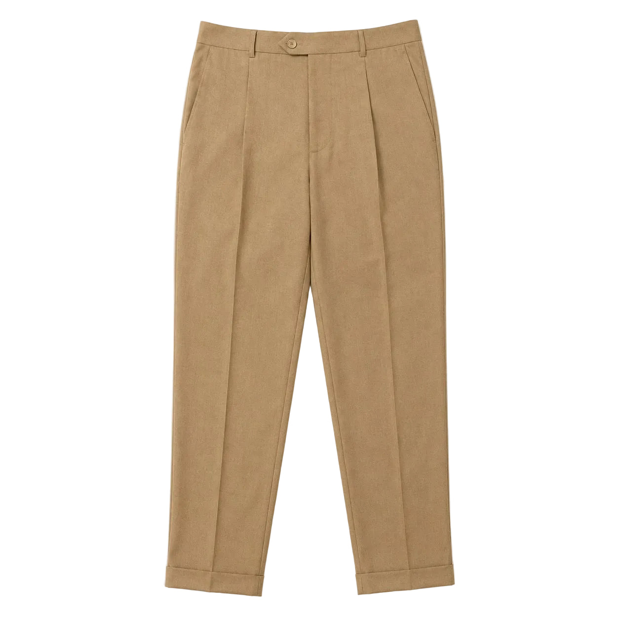 Regular Fit Pleated Pre-hemmed With Cuffs - Khaki