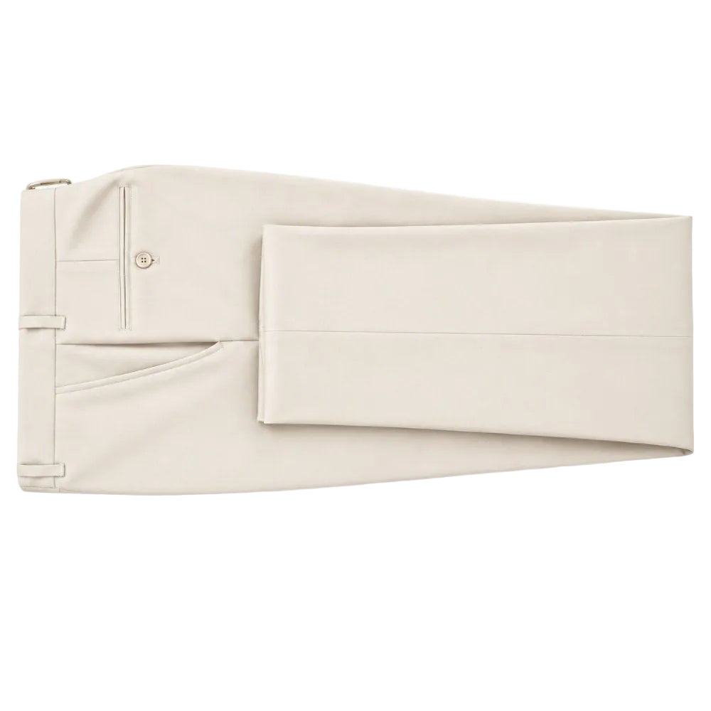 Slim Fit Flat Front Dress Adjustable Waistband Pants - Bone White