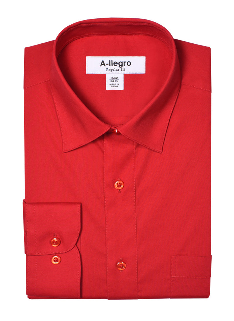Classic Regular Fit Cotton Convertible Cuff Dress Shirt In Red