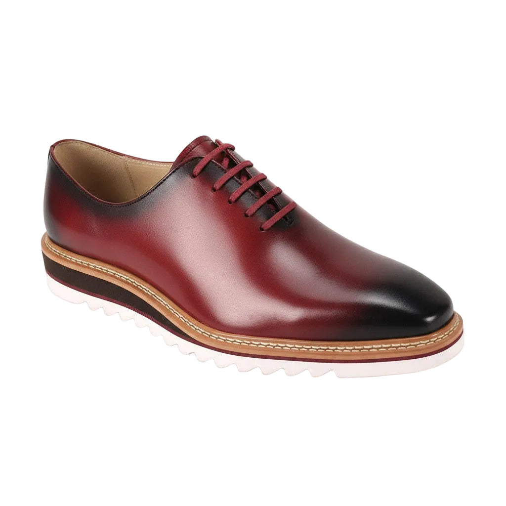 Wine Leather Plain Toe Dress Shoes