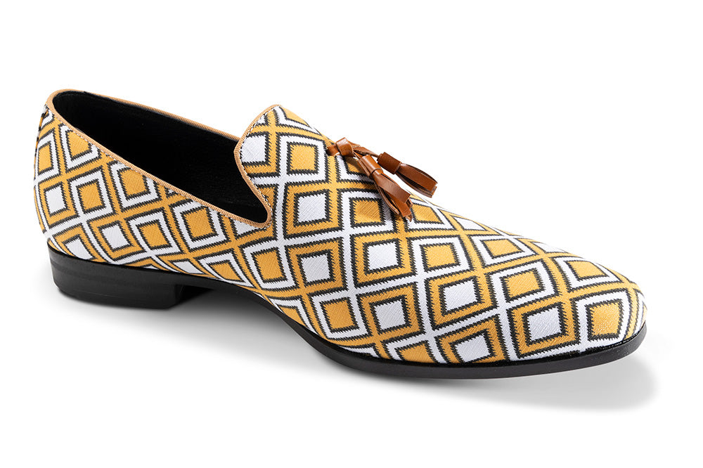 (Size 13) Gold Windowpane Tassel Loafer