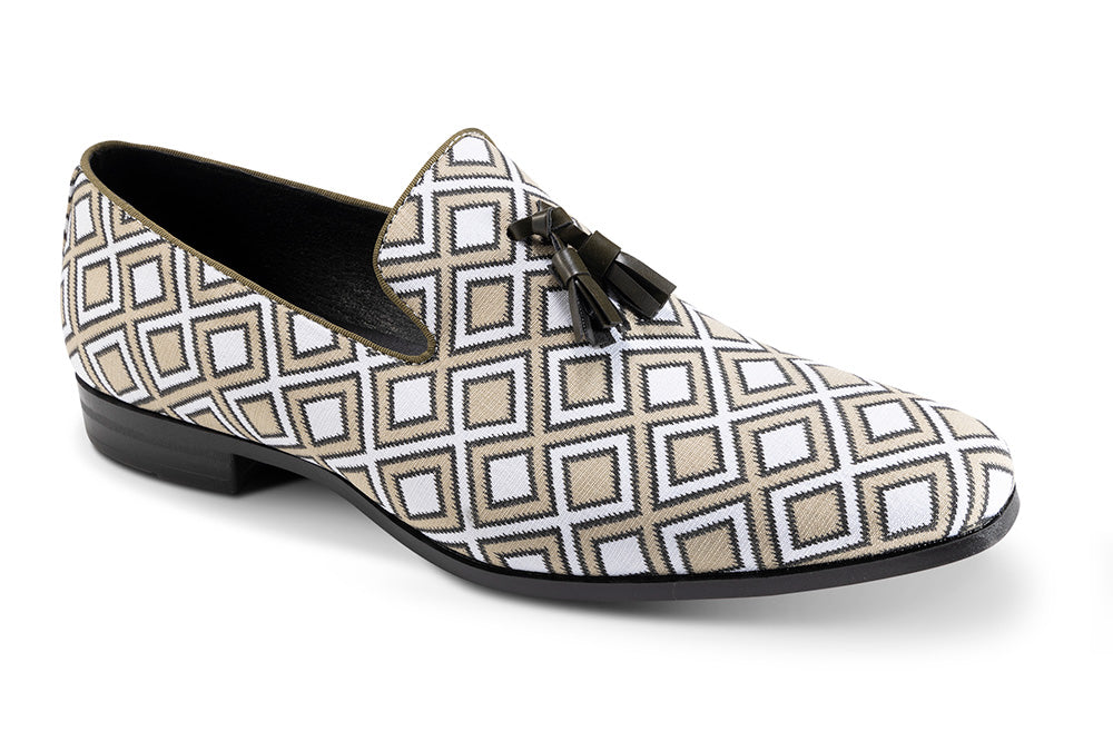 Size 10.5, 11) Khaki Windowpane Tassel Loafer | Suits  display picture 1