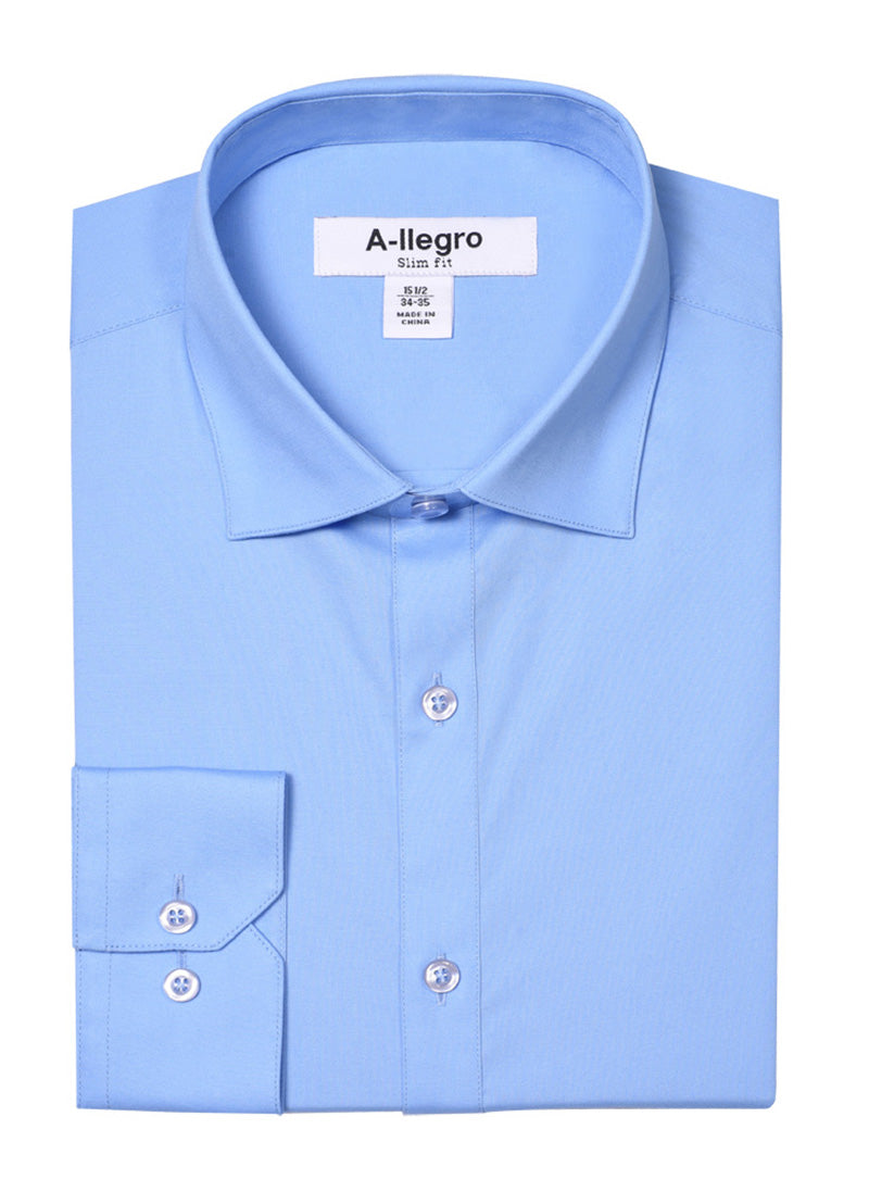 Men's Slim Fit Cotton Convertible Cuff Dress Shirt In Sky Blue 16 34/35 / Sky Blue Men's Slim Fit Cotton Convertible Cuff Dress Shirt In Sky Blue 16 34/35 / Sky Blue