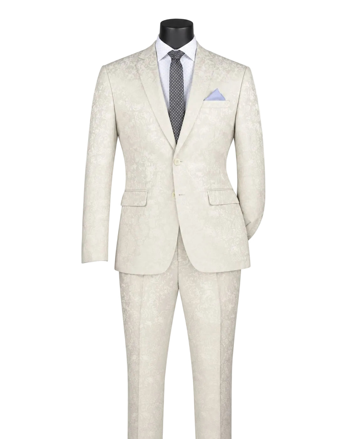 Ivory Tone on Tone Paisley Pattern Slim Fit Men's 2 Piece Suit