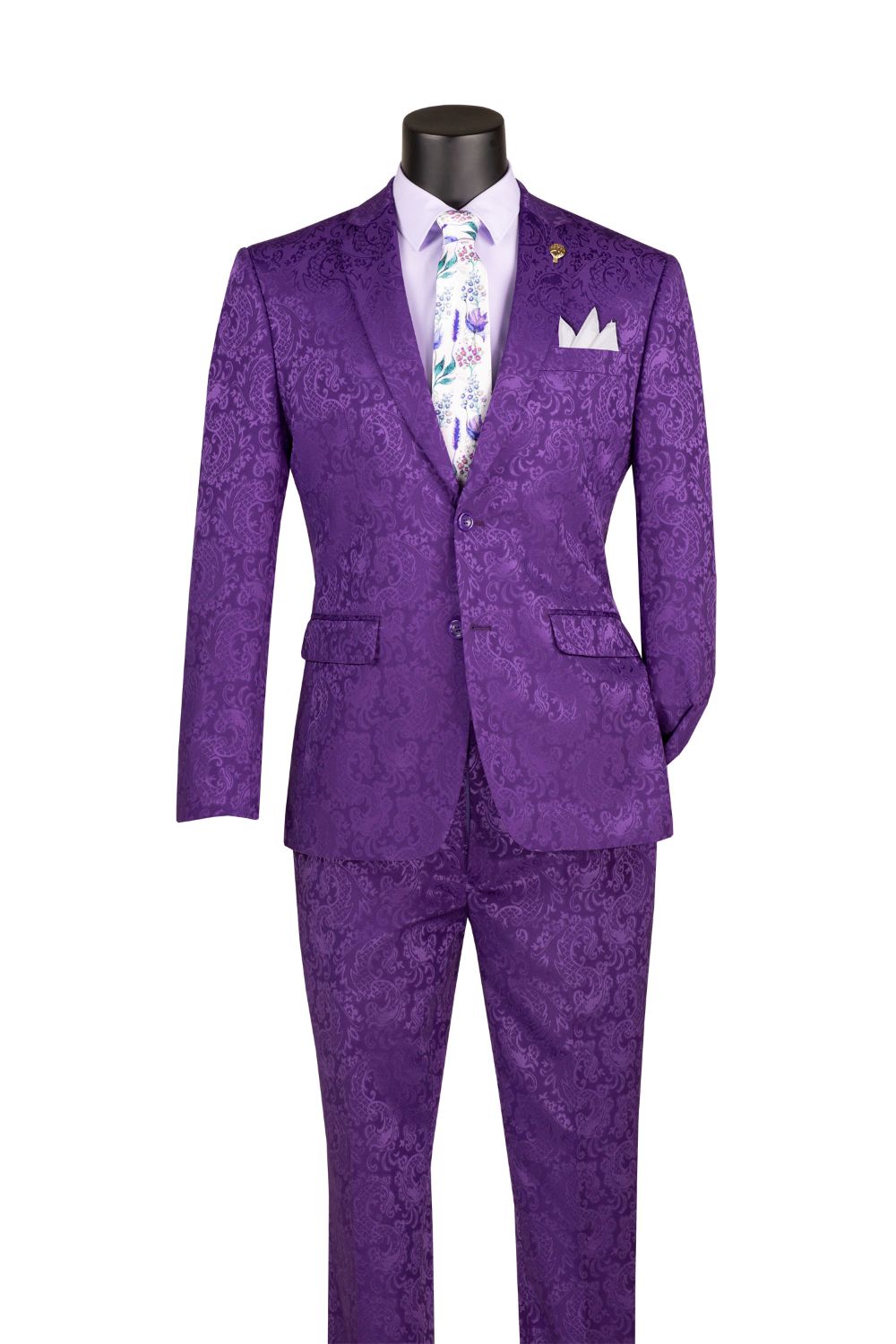 Purple Tone on Tone Paisley Pattern Slim Fit Men's 2 Piece Suit 2 Button