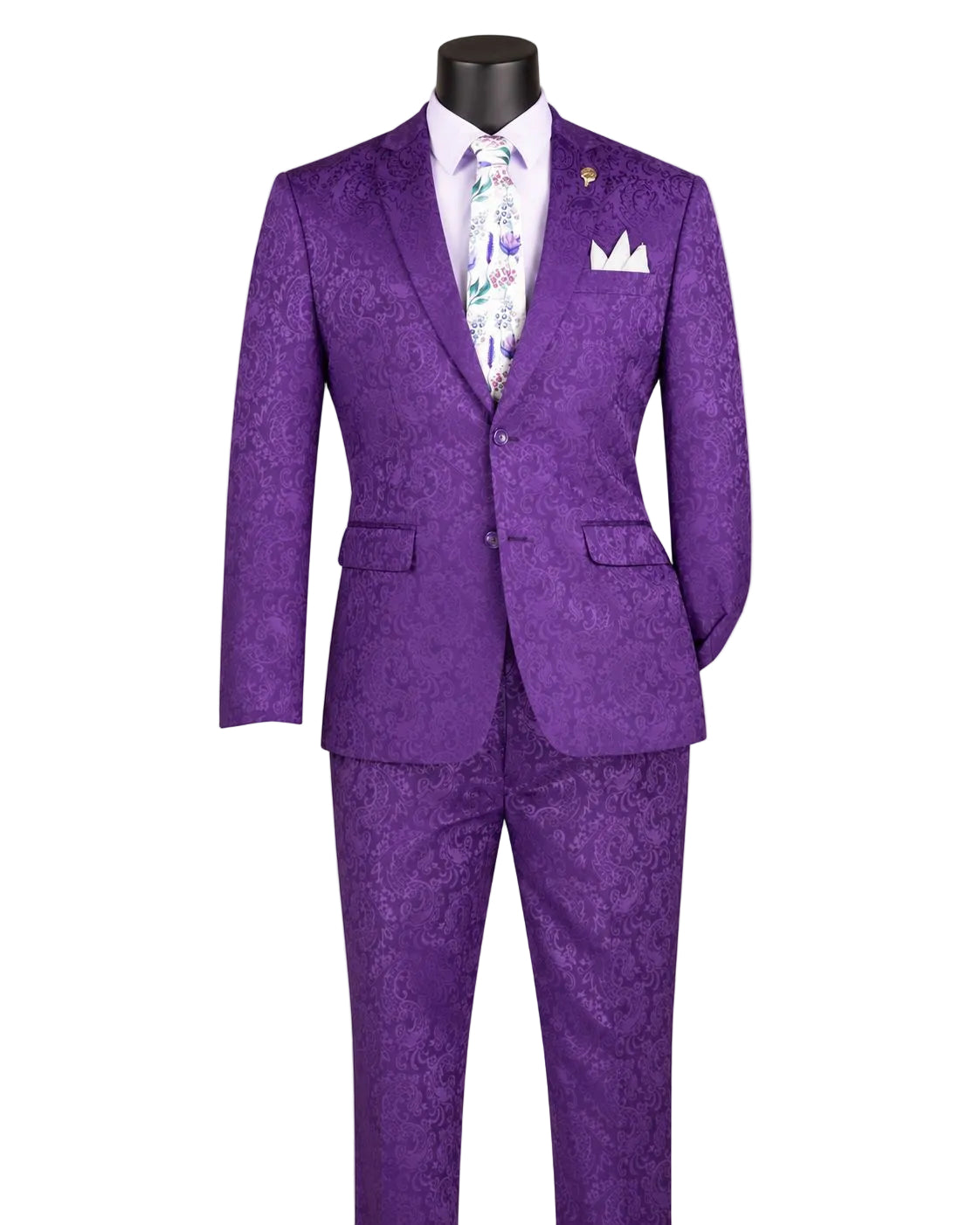 Purple Tone on Tone Paisley Pattern Slim Fit Men's 2 Piece Suit