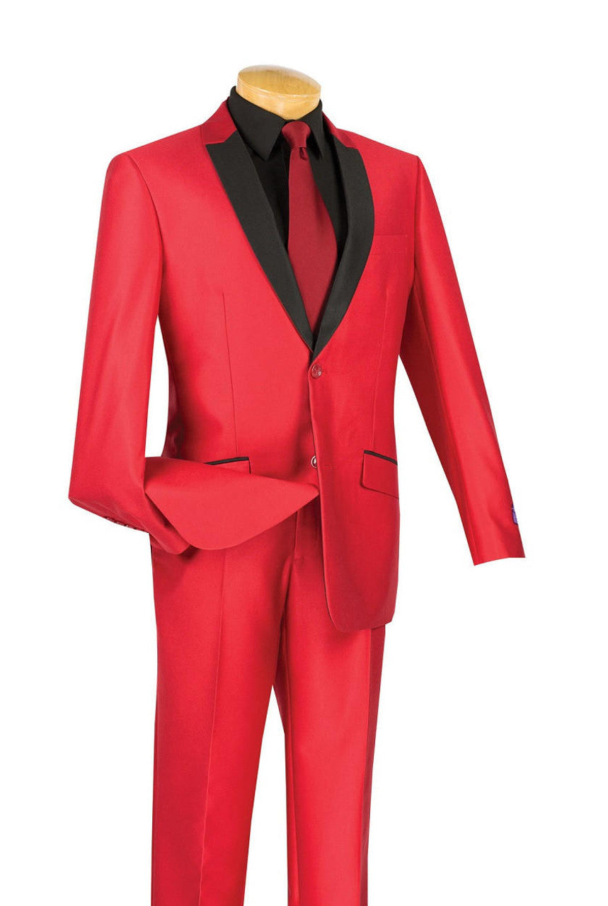 Red Slim Fit Shiny Sharkskin Suit