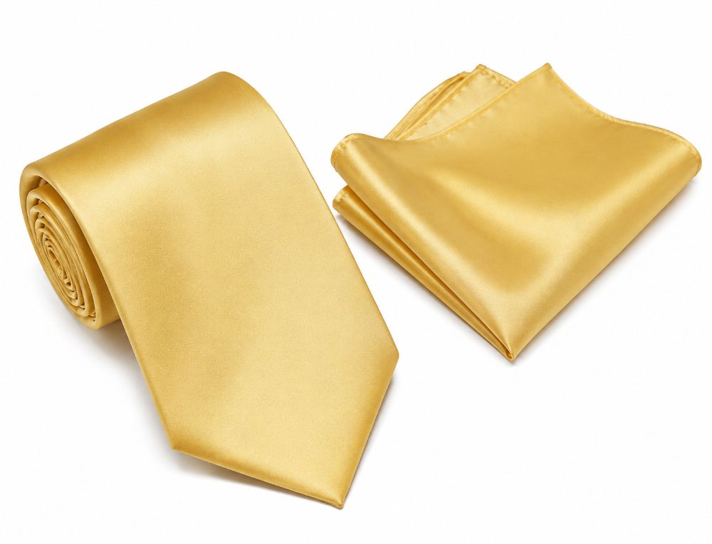 Satin Tie and Pocket Square Set - Gold