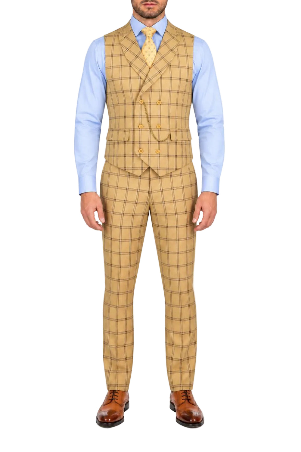 Traje de tres piezas con diseño de ventana de corte moderno en color tostado