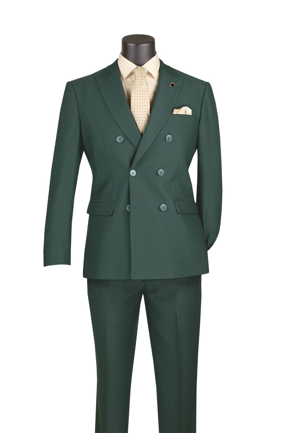Hunter Green Slim Fit Double Breasted 2 Piece Suit with Adjustable Waistband