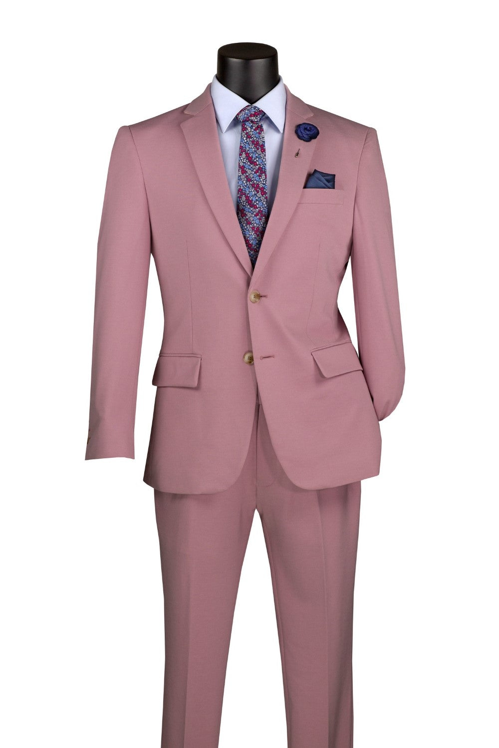 Slim Fit 2 Piece Suit Stretch Fabric Suit with Adjustable Waistband in Pink