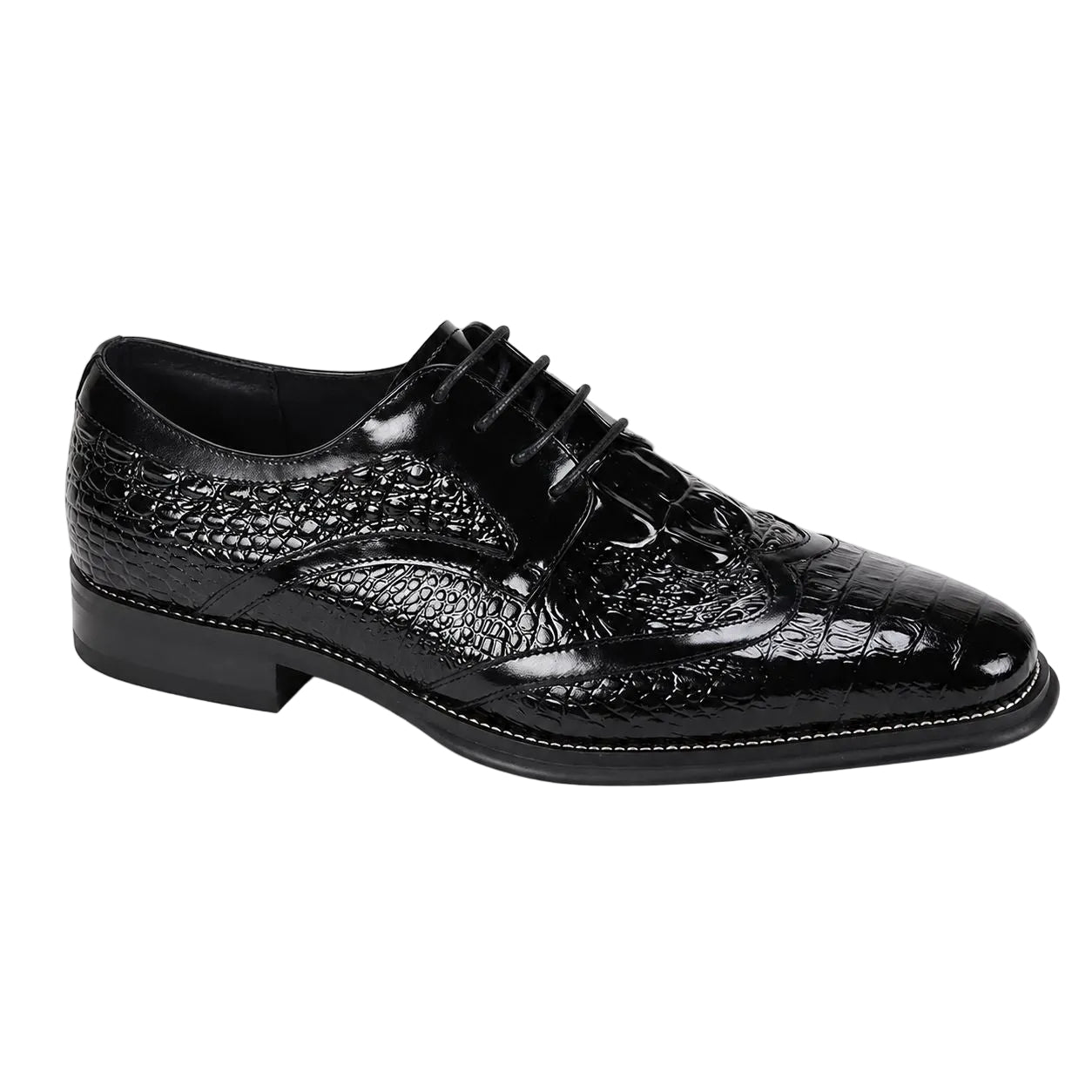 Shane Collection - Black Croco Print Wingtip Lace-up Dress Shoes