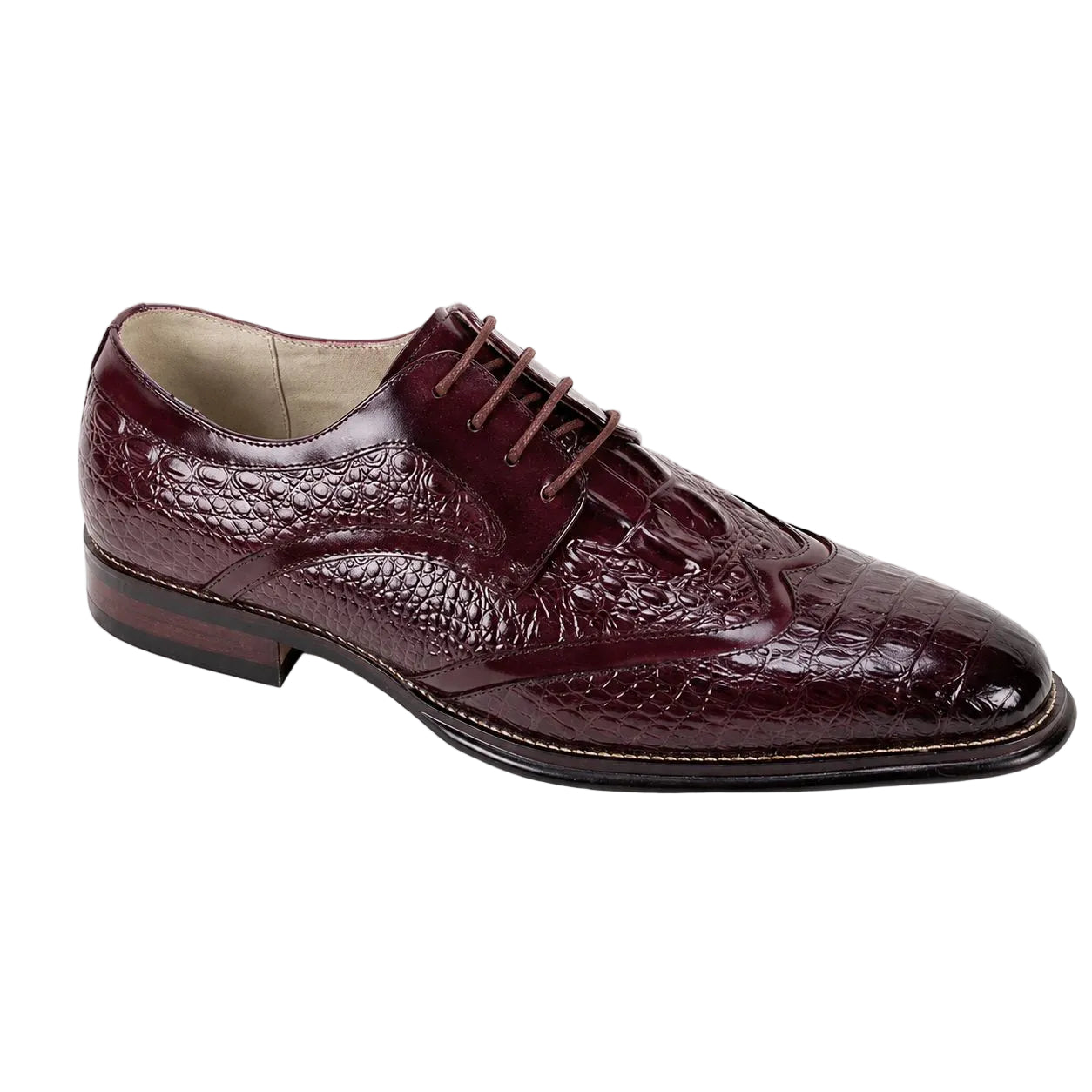 Shane Collection - Burgundy Croco Print Wingtip Lace-up Dress Shoes
