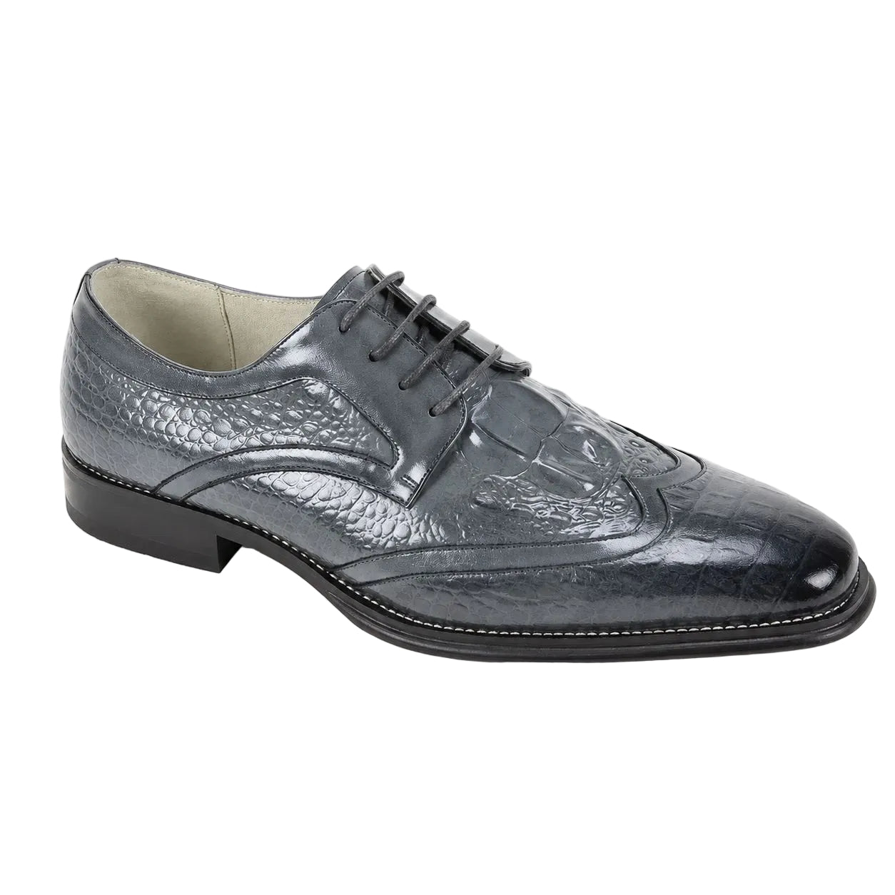 Shane Collection - Gray Croco Print Wingtip Lace-up Dress Shoes