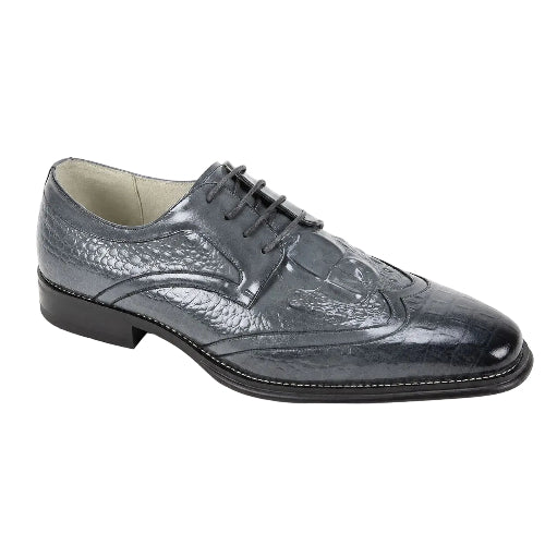 Gray croco print wingtip lace-up dress shoes