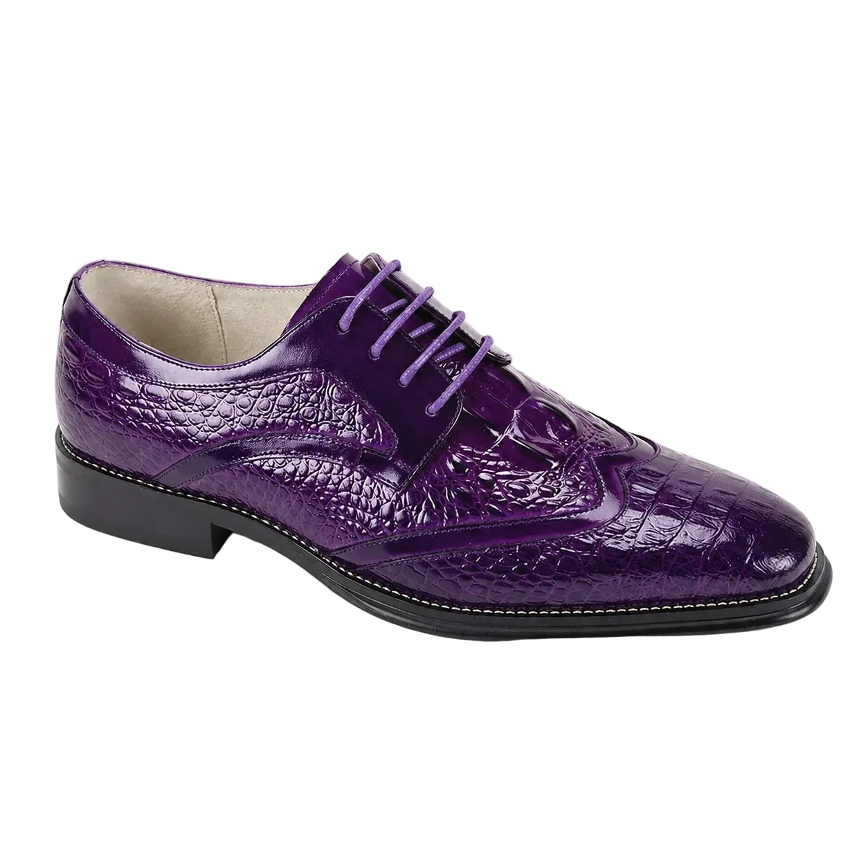 Shane Collection - Purple Croco Print Wingtip Lace-up Dress Shoes