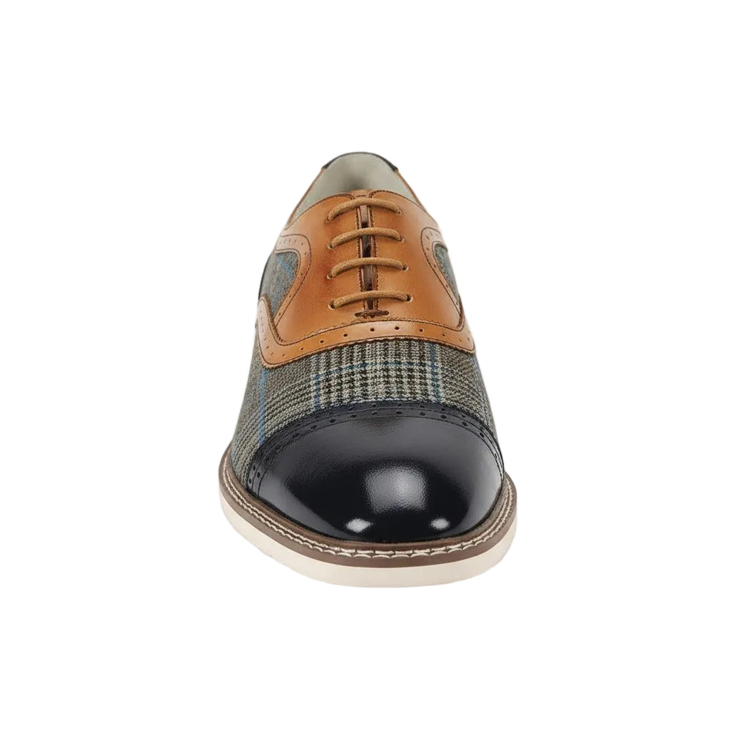 Sinclair Collection - Navy/Tan Plaid Leather Cap-Toe Dress Shoes