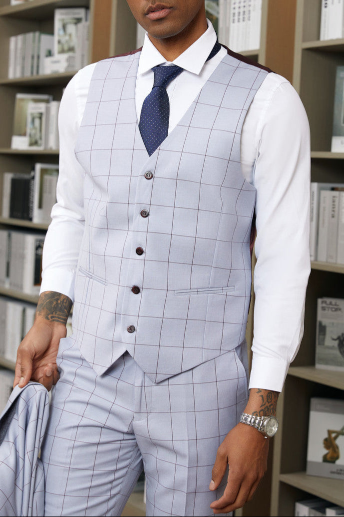 Stacy Adam 3 Piece Suit 2 Buttons Windowpane Hybrid Fit In Light Purple With Expandable Waist Band