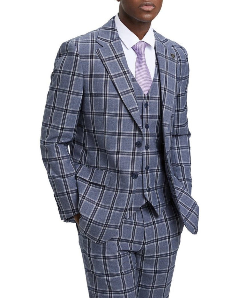 3 Piece Suit 2 Buttons Plaid