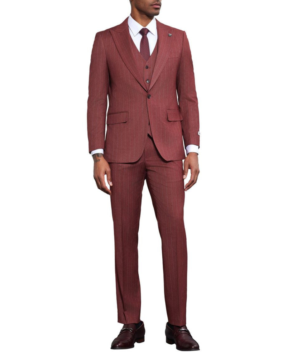 Stacy Adams 3 Piece Pinstripe Hybrid Fit 1 Button Suit