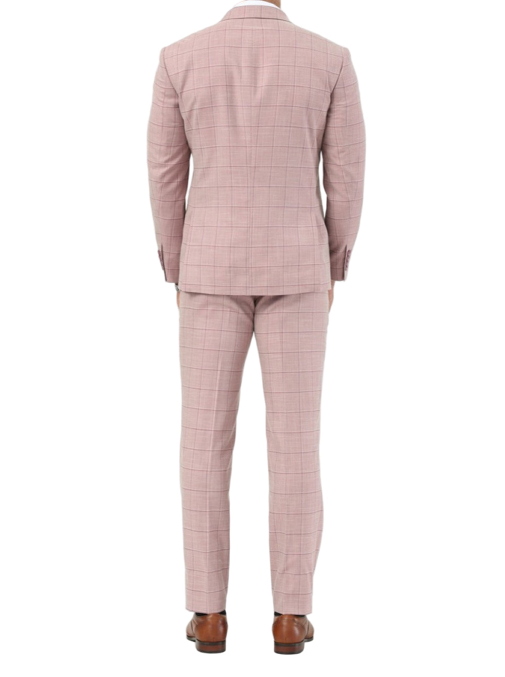 Stacy Adams Pink 2 Piece Hybrid Fit Double Breasted Suit jacket, with a windowpane pattern and visible front buttons.