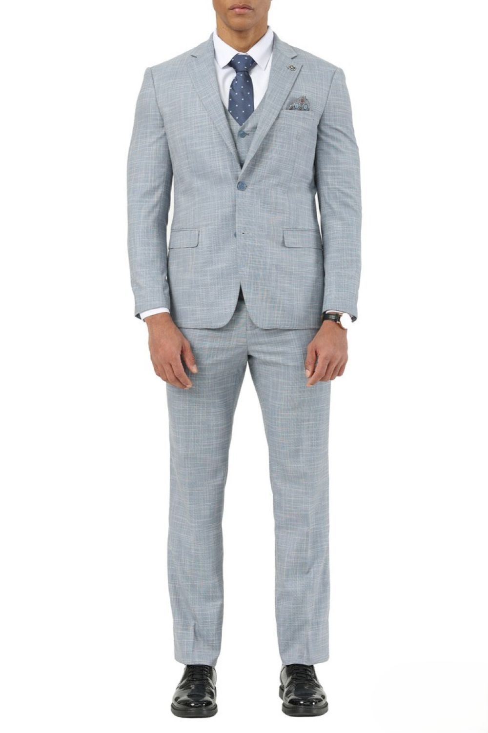 Stacy Adams - 3 Piece Hybrid Fit Notch Lapel Suit in Light Gray