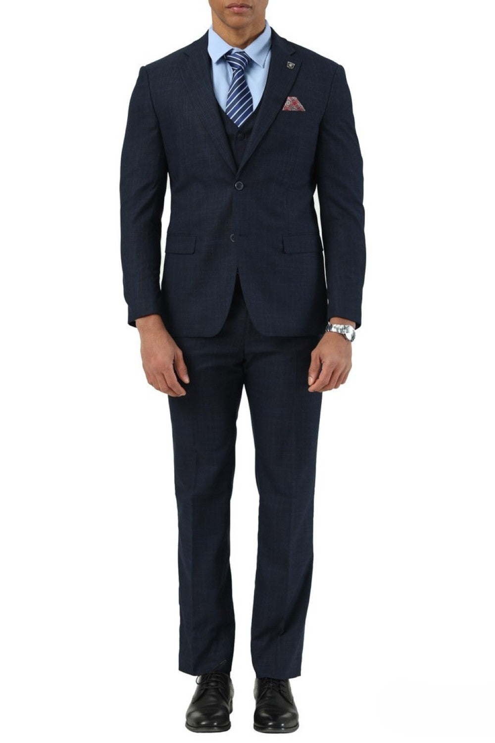 Stacy Adams Notch Lapel Navy Plaid Mens Suit
