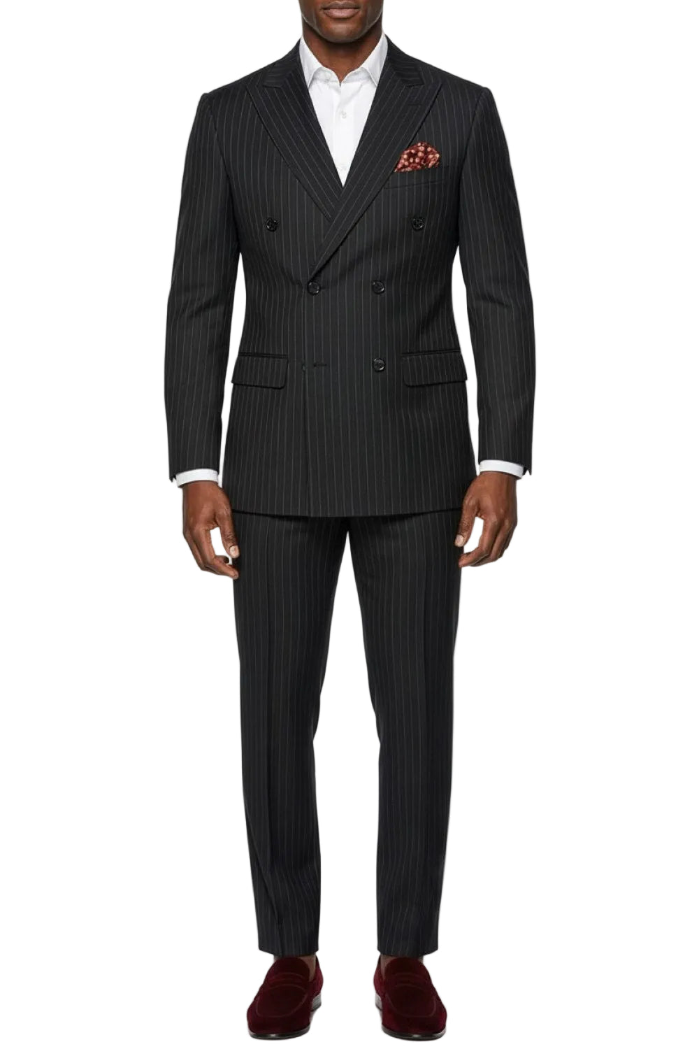Stacy Adams - Black Hybrid Fit 2 Piece Double Breasted Pinstripe Suit