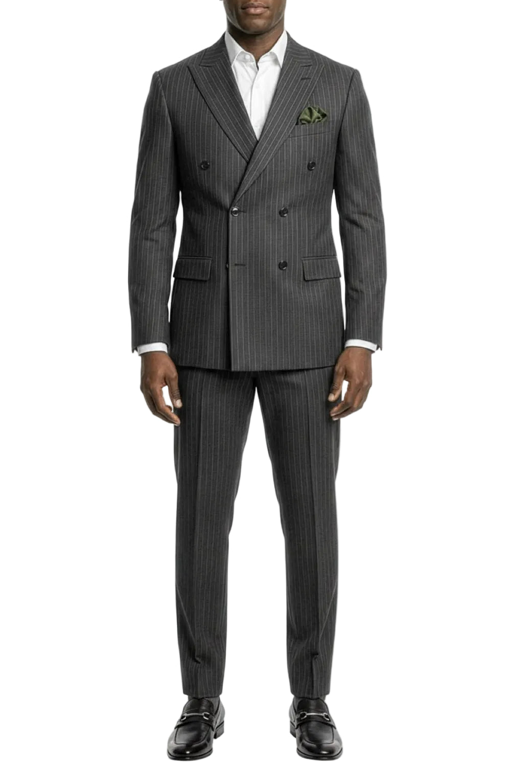 Stacy Adams - Gray Hybrid Fit 2 Piece Double Breasted Pinstripe Suit