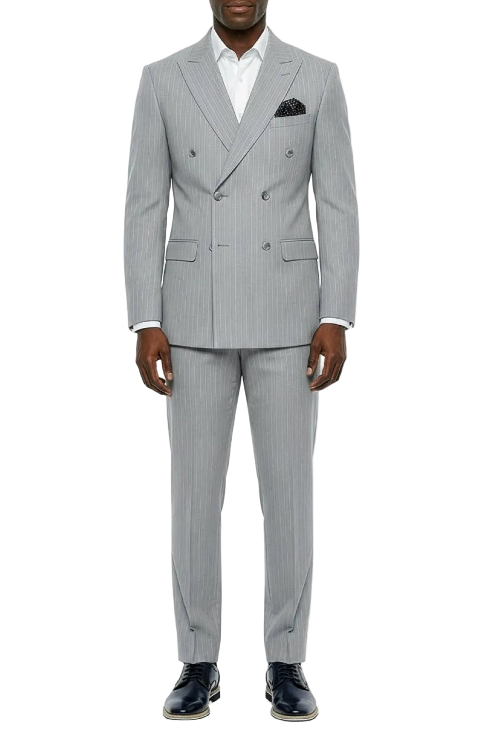 Stacy Adams - Light Gray Hybrid Fit 2 Piece Double Breasted Pinstripe Suit