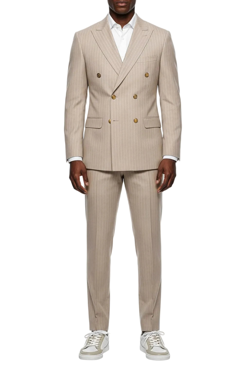 Stacy Adams - Tan Hybrid Fit 2 Piece Double Breasted Pinstripe Suit