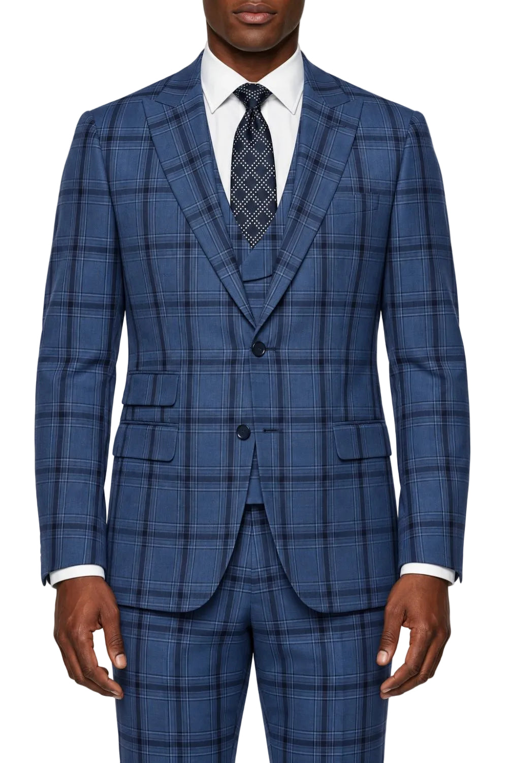 Stacy Adams - Indigo 3-Piece Plaid Hybrid Fit Suit