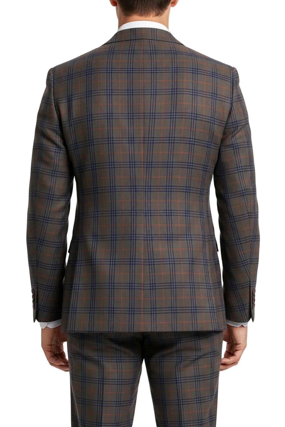 Brown checkered suit jacket and pants on a white background