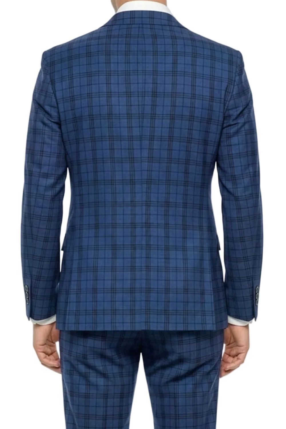 Blue checkered suit jacket on a white background