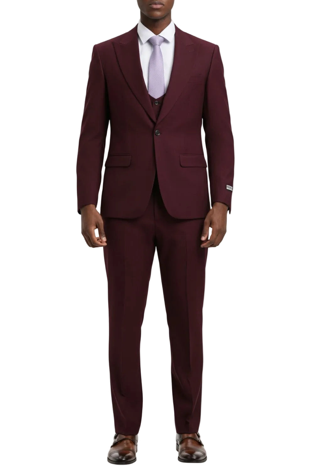Stacy Adams - Burgundy 3 Piece Hybrid Fit Suit With Expandable Waist Band