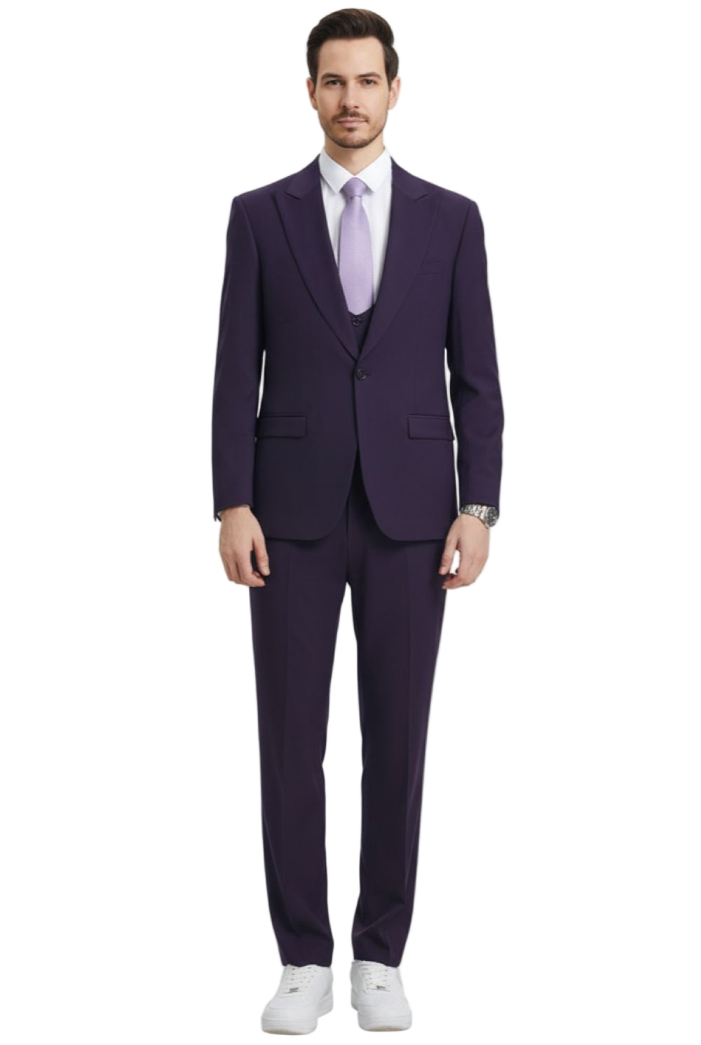Stacy Adams - Purple 3 Piece Hybrid Fit Suit With Expandable Waist Band