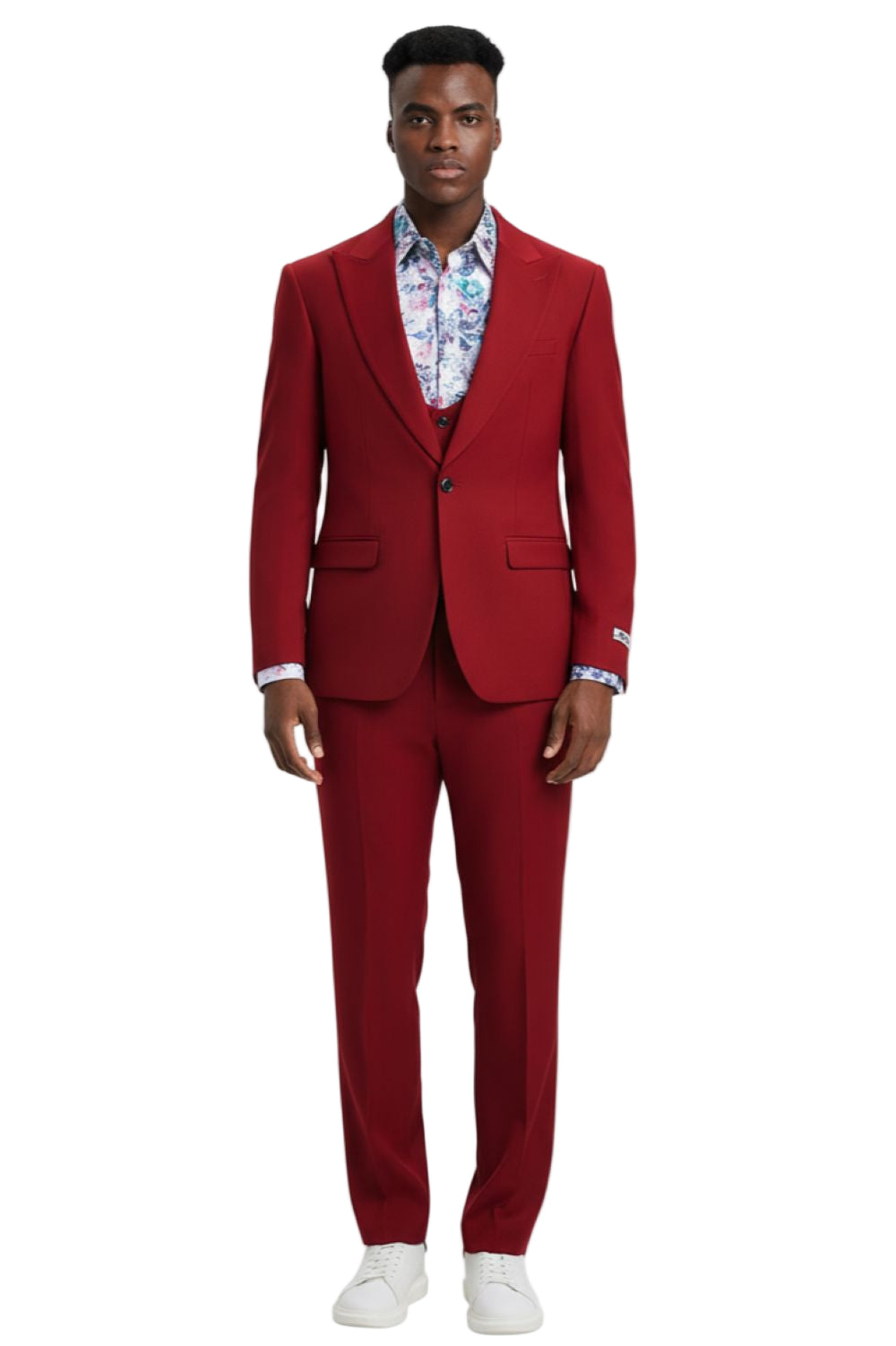 Stacy Adams - Cherry Red 3 Piece Hybrid Fit Suit With Expandable Waist Band