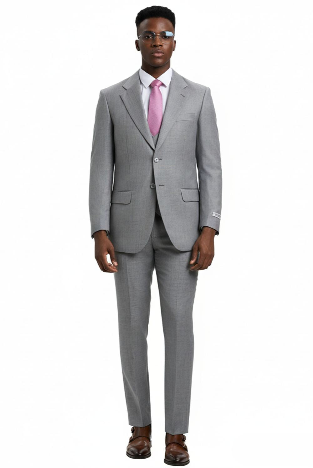 Stacy Adams - 3 Piece Hybrid Fit Stone Gray Sharkskin Suit
