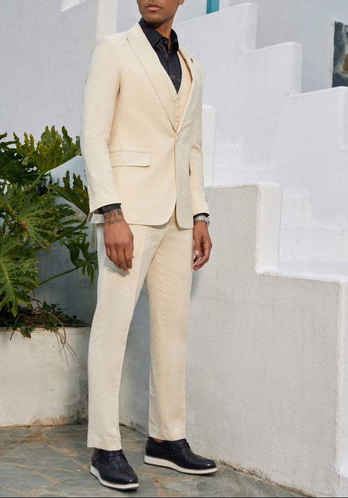 Stacy Adam 3 Piece Suit 2 Buttons Hybrid Fit in Ivory With Expandable Waist Band
