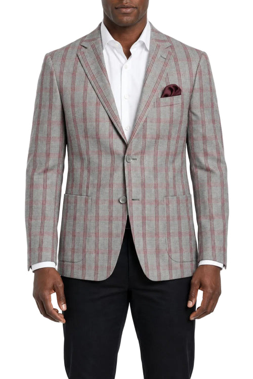 Stacy Adams - Gray Single Breasted Plaid Hybrid Fit Blazer